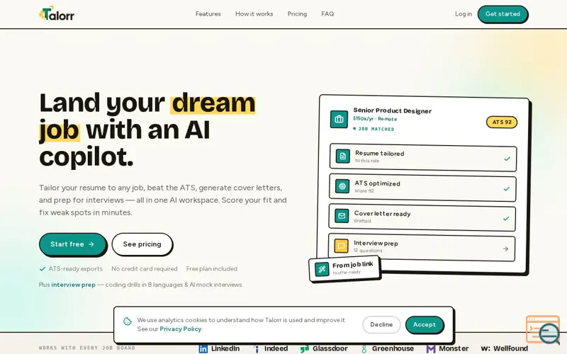 Screenshot of Talorr AI, a launch using Photon