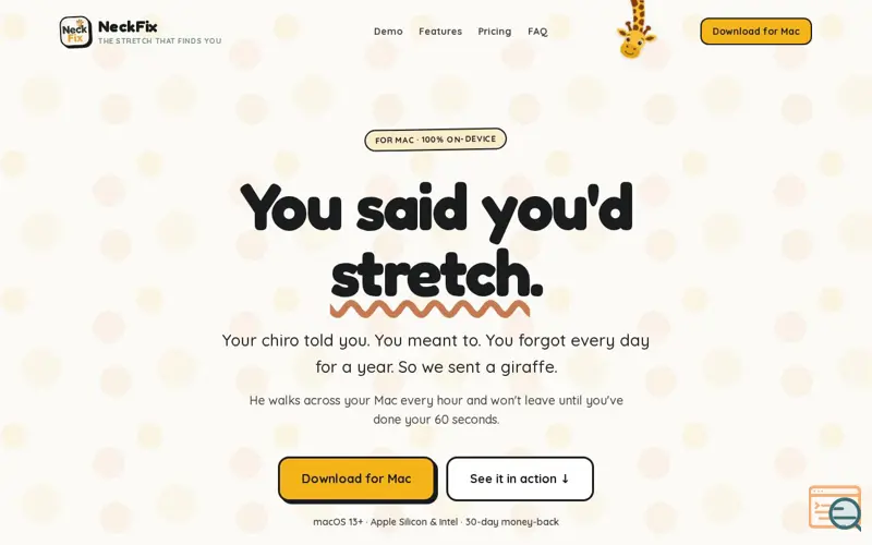 Screenshot of NeckFix — Tired of tech neck?