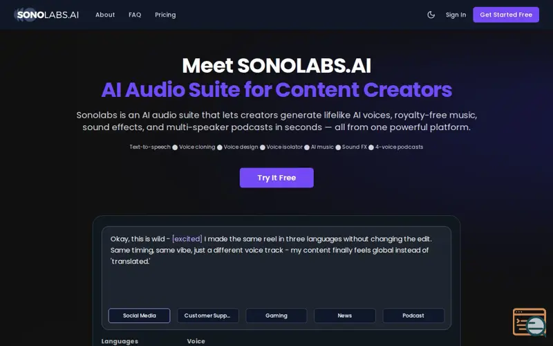 Screenshot of SONOLABS.AI, a launch using Vultr DNS