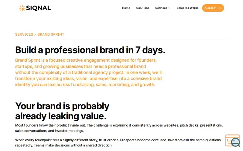 Screenshot of Siqnal Brand Sprint