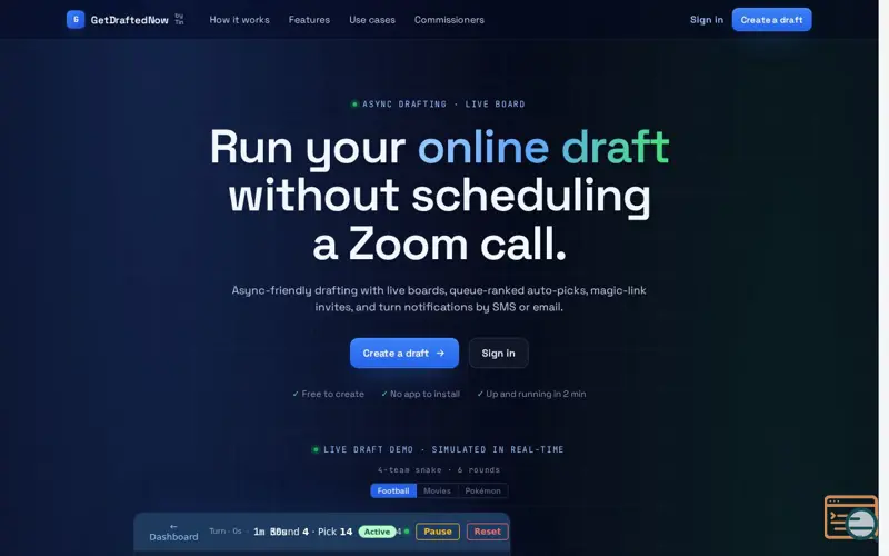 Screenshot of GetDraftedNow