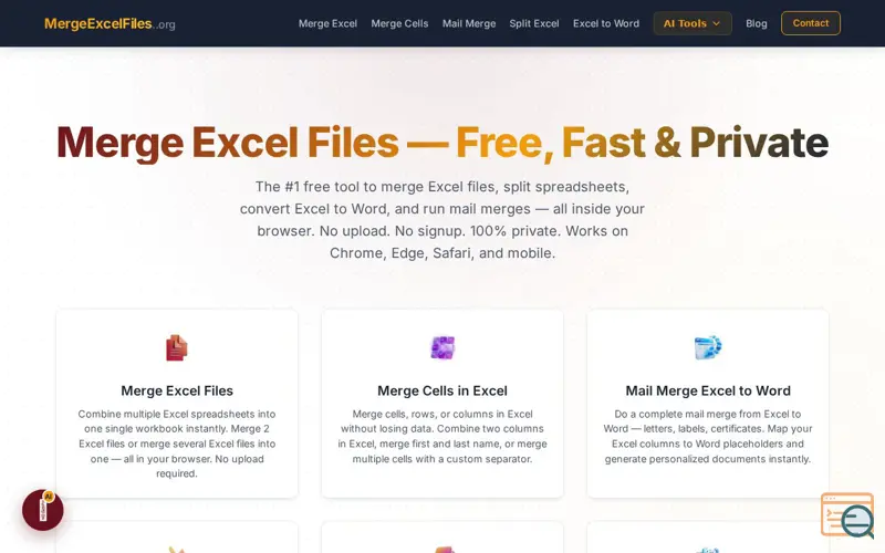 Screenshot of MergeExcelFiles.org