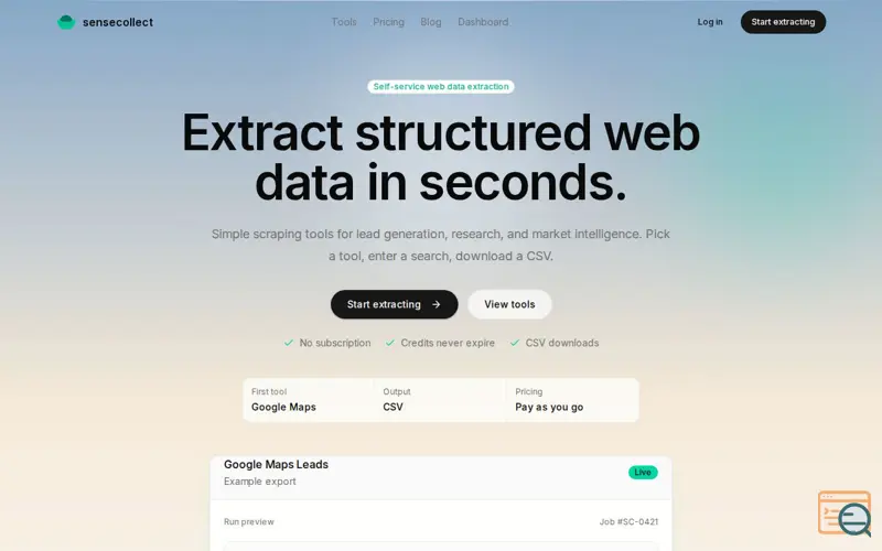 Screenshot of SenseCollect