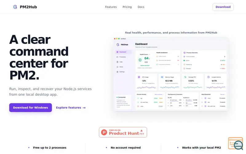 Screenshot of PM2Hub