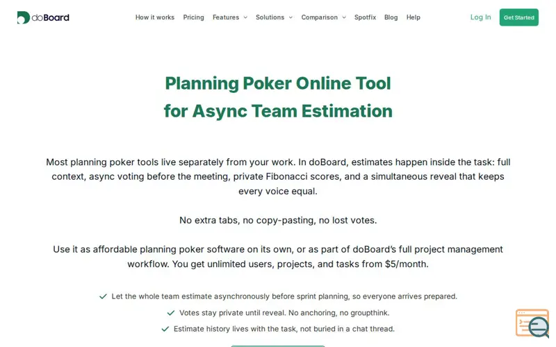 Screenshot of doBoard with Planning Poker