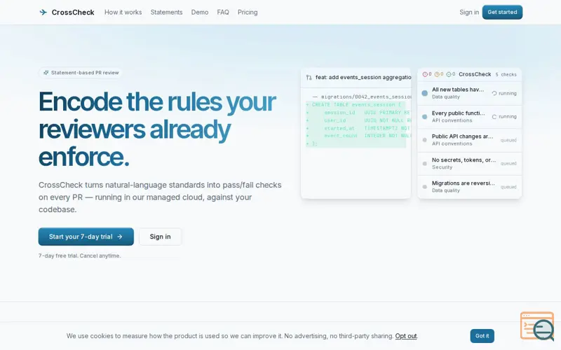 Screenshot of CrossCheck, a launch using WorkOS