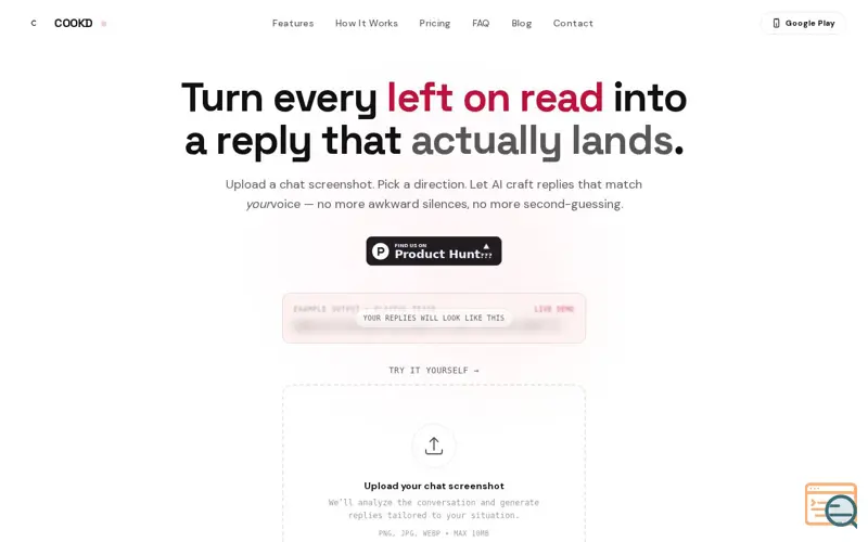 Screenshot of Cookd AI, a launch using Clerk.io