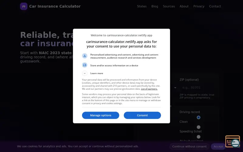 Screenshot of Car Insurance Calculator