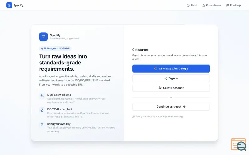 Screenshot of Speclify