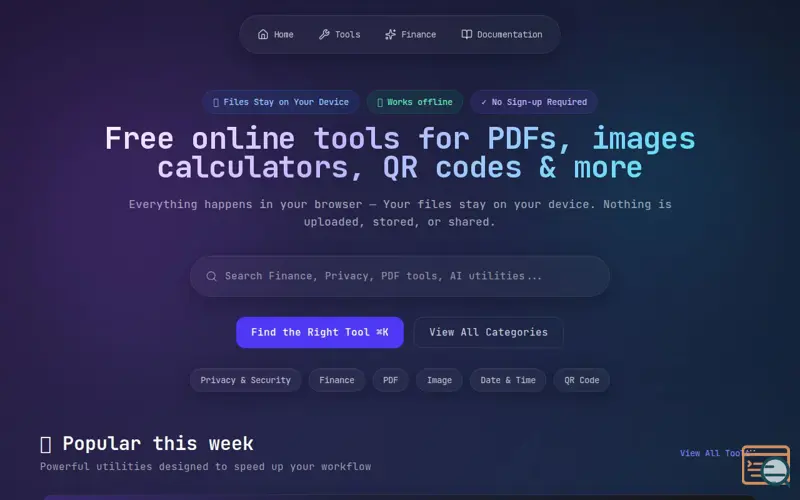 Screenshot of Free Online Tools – PDF, Privacy, Image, Calculator & Finance Tools