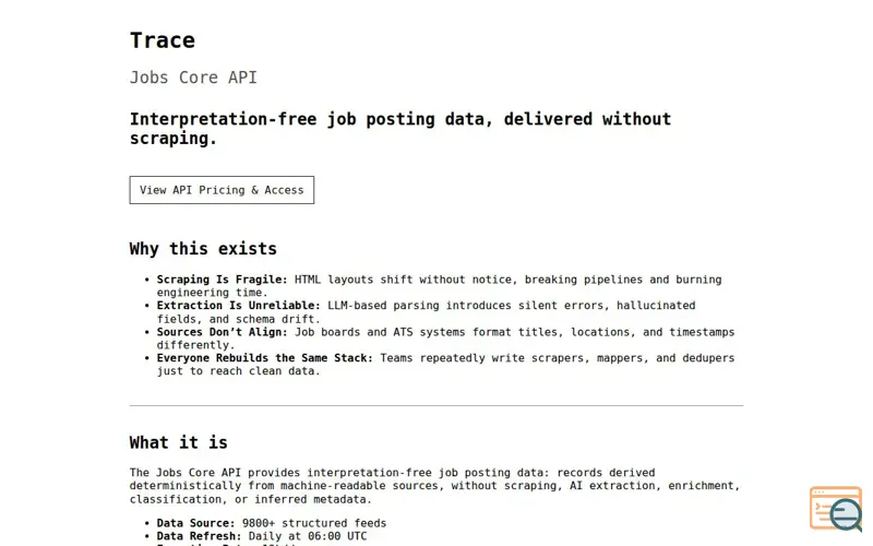Screenshot of Jobs Core API