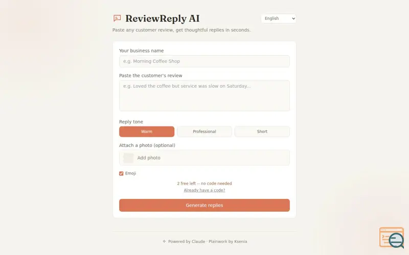 Screenshot of Review Reply AI