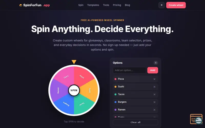 Screenshot of SpinForFun