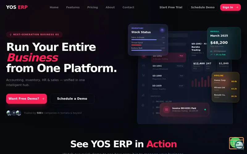 Screenshot of YOS ERP
