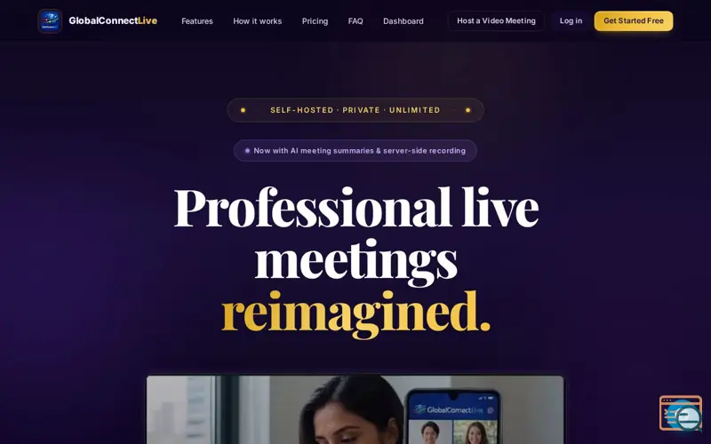 Screenshot of GlobalConnectLive — Zoom-quality meetings, on your own server