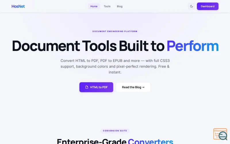 Screenshot of Hosnet: HTML WEB to PDF & EPUB Converter