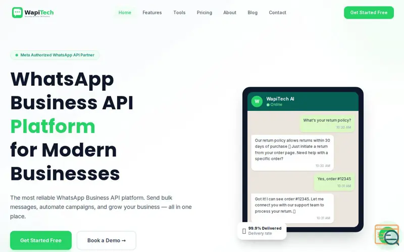Screenshot of WapiTech – WhatsApp Business API