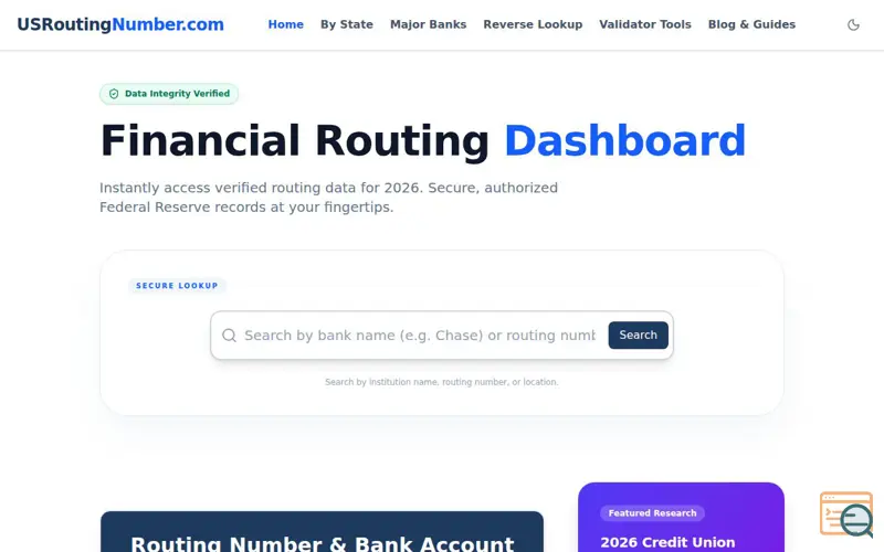 Screenshot of Usroutingnumber.com