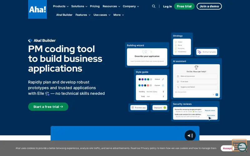Screenshot of Aha! Builder, a launch using Wistia