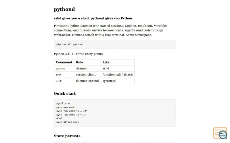 Screenshot of Pythond