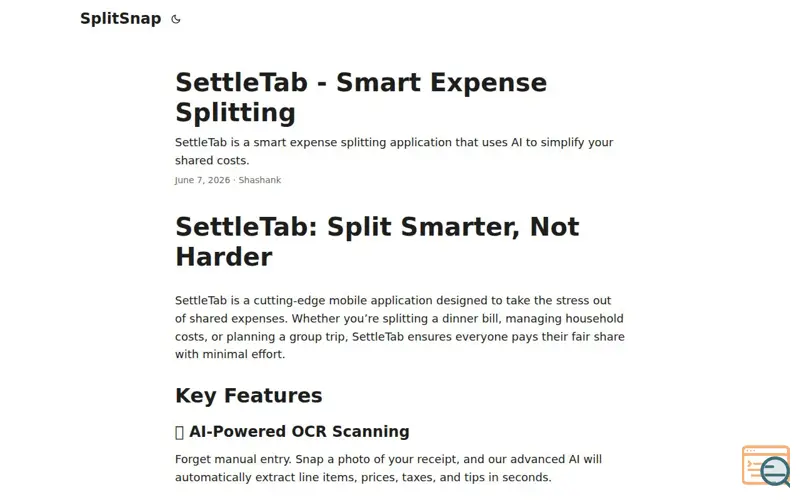 Screenshot of SettleTab