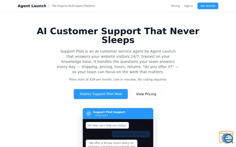 Screenshot of Support Pilot by Agent Launch
