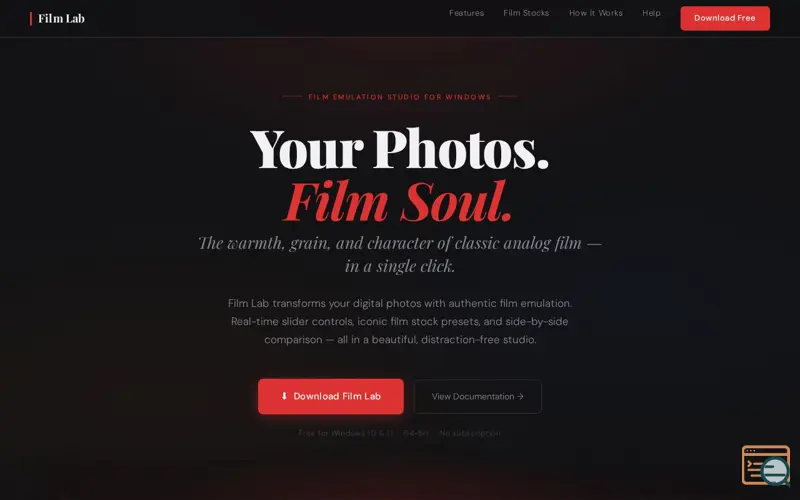 Screenshot of Film Lab — Film Emulation Studio