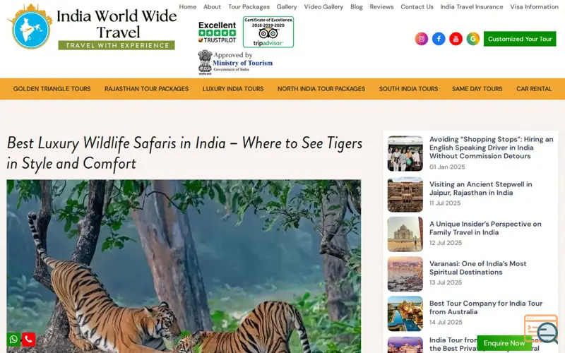 Screenshot of India World Wide Travel