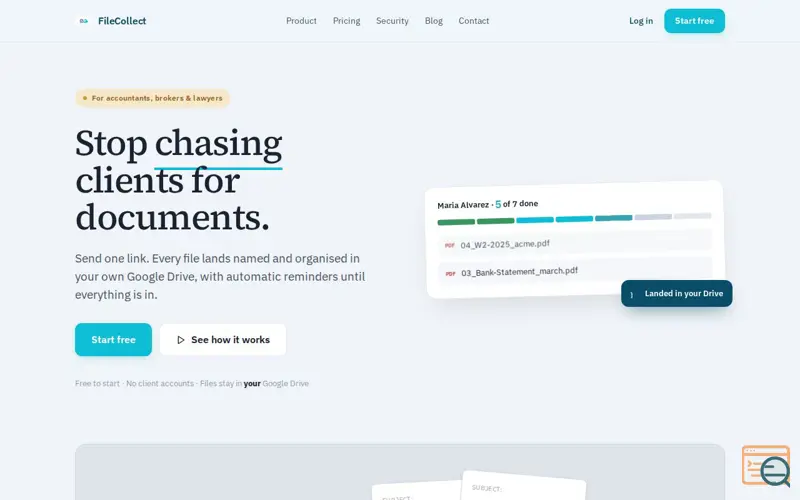 Screenshot of FileCollect, a launch using Google Fonts