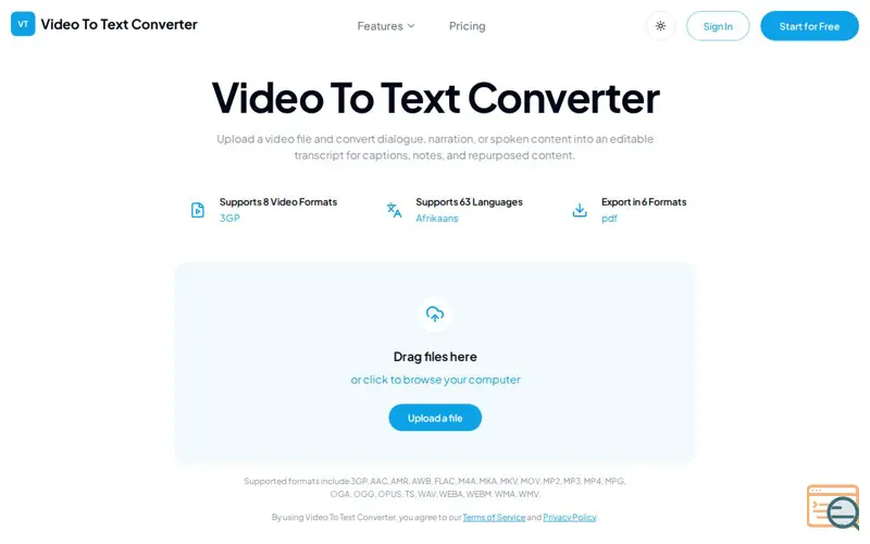 Screenshot of Video To Text Converter