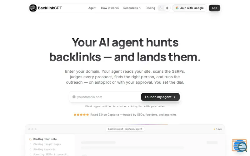 Screenshot of BacklinkGPT, a launch using Facebook Domain Verification
