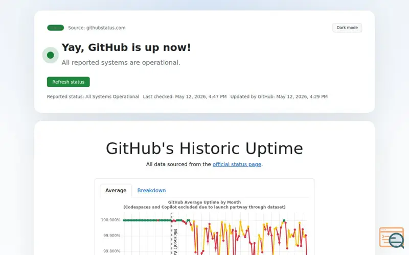 Screenshot of Is Github Online?