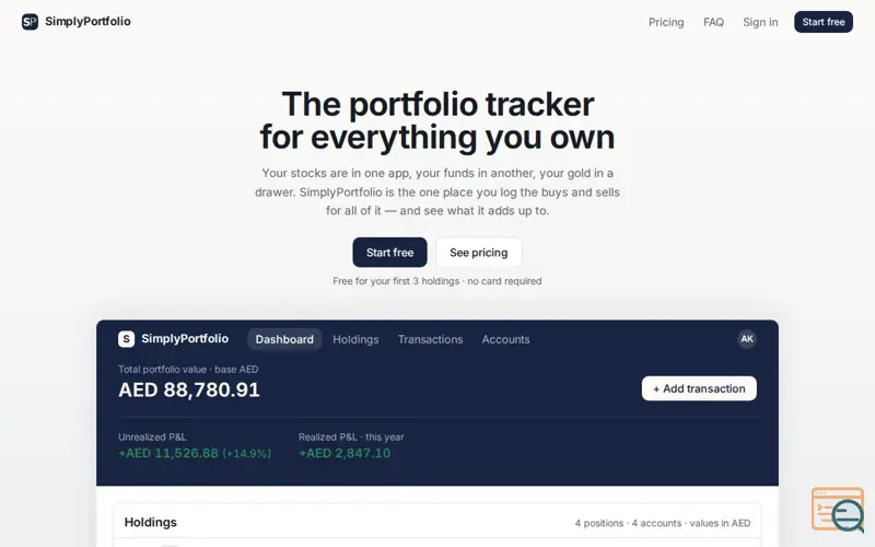 Screenshot of SimplyPortfolio