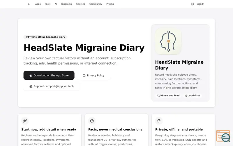 Screenshot of HeadSlate Migraine Diary