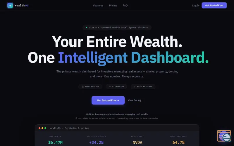 Screenshot of WealthOS, a launch using Hostever Email