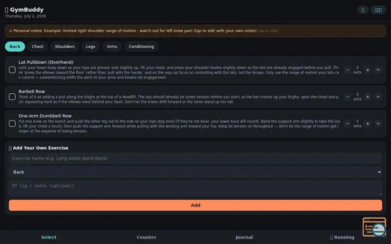 Screenshot of GymBuddy