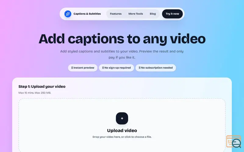 Screenshot of AI Captions, a launch using TinyStartups