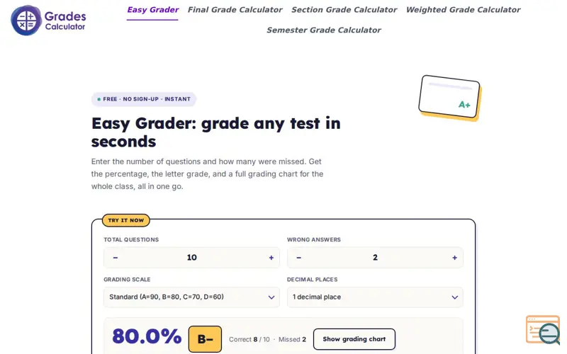 Screenshot of Grades Calculator