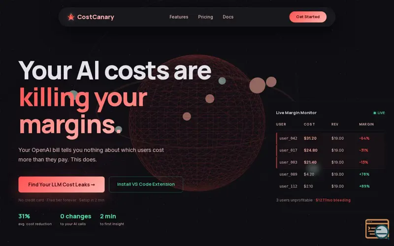 Screenshot of CostCanary