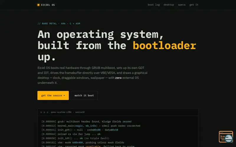 Screenshot of Eiciel OS — an operating system