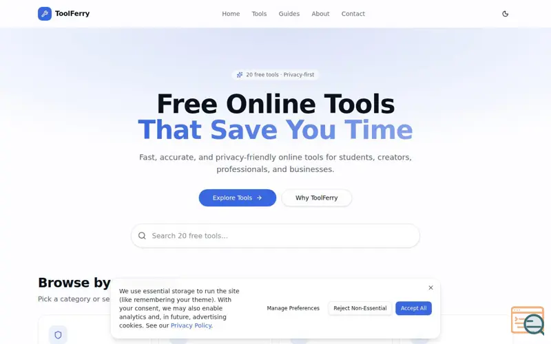 Screenshot of Free Online Tools That Save You Time — ToolFerry