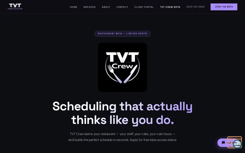 Screenshot of TVT Crew Beta Signup