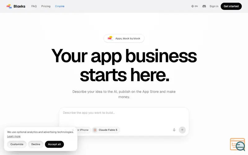 Screenshot of Bloxks — Crée une app à partir d'une idée, avec l'IA