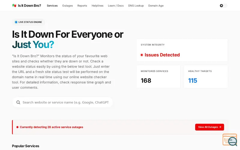 Screenshot of Is It Down Bro?