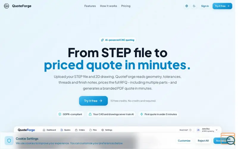 Screenshot of QuoteForge