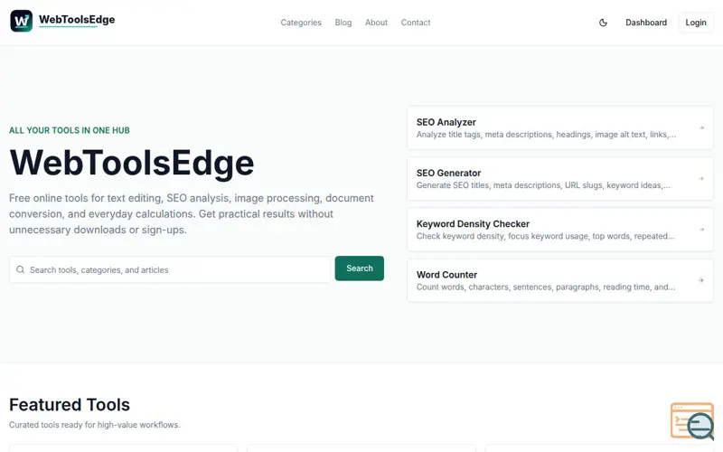 Screenshot of WebToolsEdge, a launch using Next.js