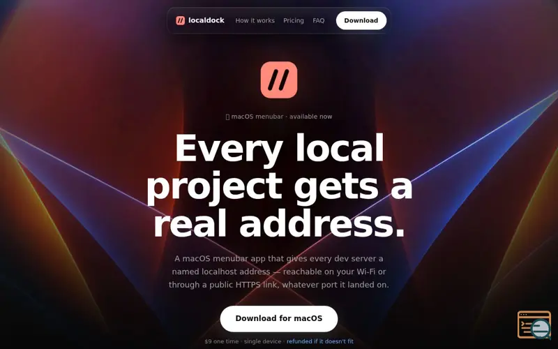 Screenshot of Localdock — every local project gets a real address, a launch using Vibe Coding List