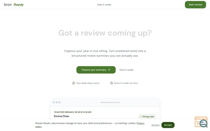 Screenshot of Review Ready