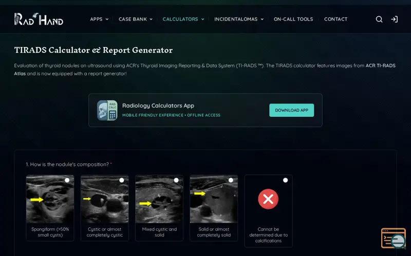 Screenshot of TIRADS Calculator & Report Generator, a launch using Paid Memberships Pro
