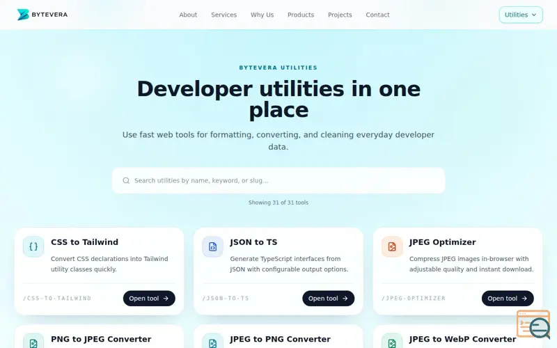 Screenshot of Bytevera Toolbox